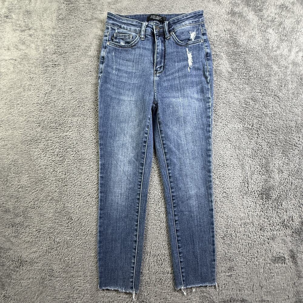 Judy Blue Sz 3/26 Womens Distressed Cropped Skinny Jeans Blue Denim Stretch